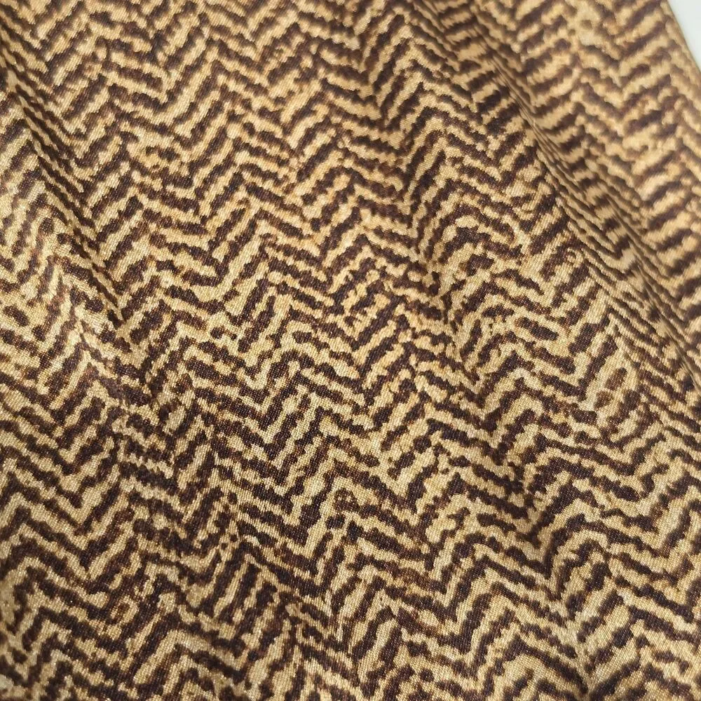 Vintage Anne Klein Silk Reversible Fringed Scarf Plaid Herringbone Tan Brown